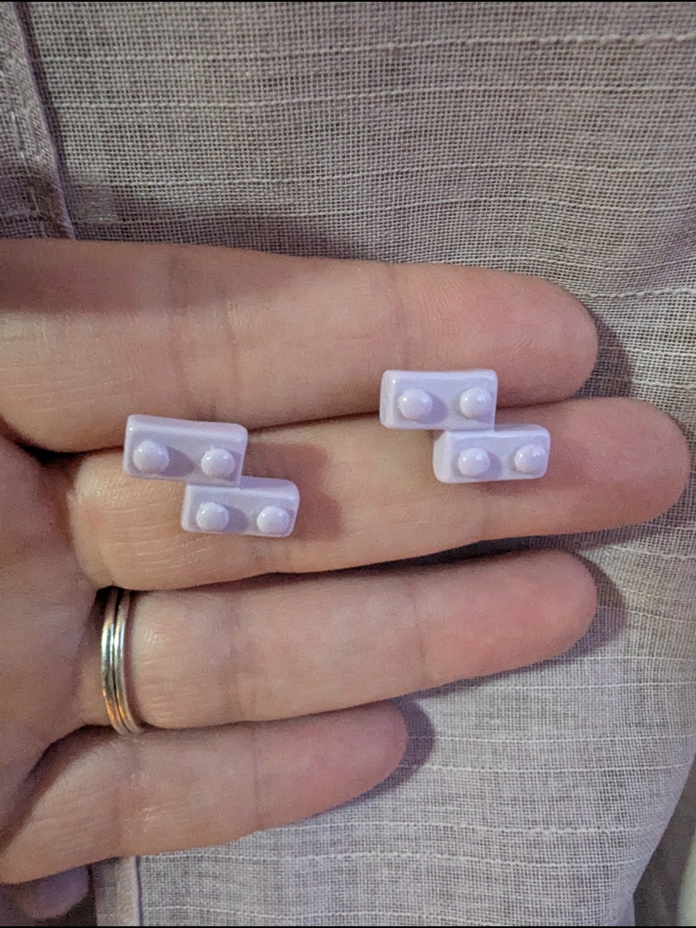 Lavender Block Stud Earrings - Cute Brick Design